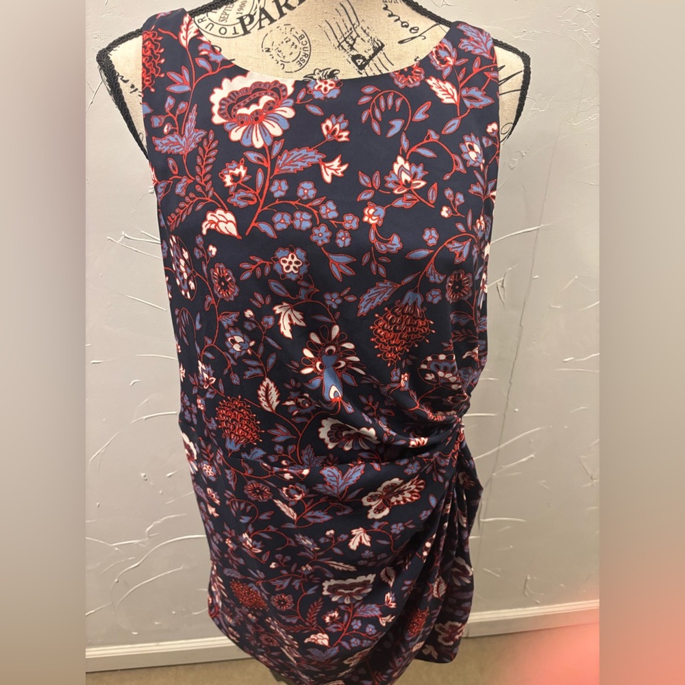 Anne Taylor LOFT Navy and Red Floral Dress